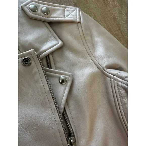 IRO PARIS Milaspe Light Baby Metallic Pink Lambskin Leather Moto Biker Jacket 38 - Picture 4 of 12